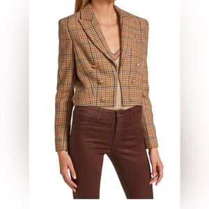 L’agence Inez cropped wool blazer khaki multi plaid